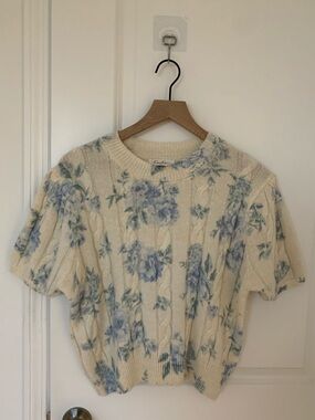 Jessica Simpson Cream Sweater with Light Blue Floral Pattern